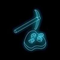 Pickaxe mining ore and extracting digital coins on black background vector