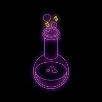 Neon laboratory glassware with bubbling liquid and glowing crosses vector