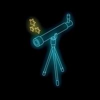 Neon telescope observing stars in isometric view vector
