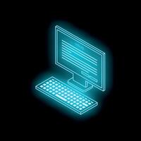 Glowing computer keyboard and monitor displaying virus alert in dark digital environment vector