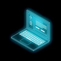 Futuristic hologram laptop showing secure login screen with padlock icon vector