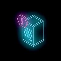 Neon server showing exclamation point warning sign on black background vector