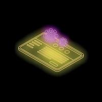 Neon covid 19 vaccination immunization passport on mobile phone isometric view vector