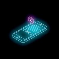 Neon smartphone showing an error message on black background vector