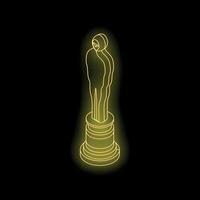 Glowing neon award statue shining on black background vector