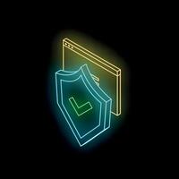 Neon shield protecting browser window symbolizing website security vector