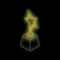 Glowing neon star trophy on black background representing success vector