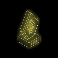 Glowing neon trophy representing success and achievement on black background vector