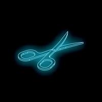 Neon blue scissors glowing on dark background vector