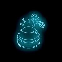Neon button being activated with rotating gears, starting a process vector