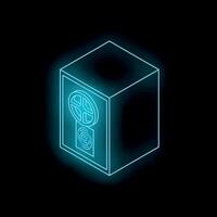 Glowing neon safe symbolizing security and protection in digital age vector