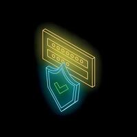 Neon server security checkmark icon representing data protection vector