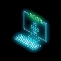 Neon computer displaying user profile with pending questions vector