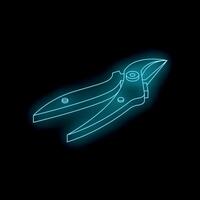 Glowing neon secateurs icon on dark background representing gardening and pruning vector