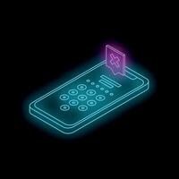 Neon smartphone showing delete notification icon in isometric view vector