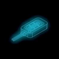 Glowing blue isometric car key remote control on black background vector