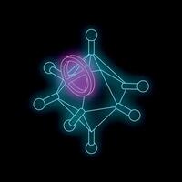 Neon forbidden sign over abstract geometric structure on black background vector