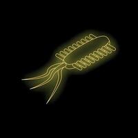 Glowing neon phage virus attacking bacteria on black background vector