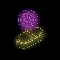 Neon antiviral pill fighting virus with sharp edges floating above vector