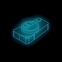 Neon blue outline of retro electronic device glowing on black background vector