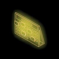 Neon yellow calendar icon glowing on dark background representing scheduling and time management vector