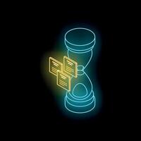 Neon hourglass managing time and documents efficiently vector