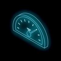 Neon speedometer glowing on dark background showing performance and measurement vector