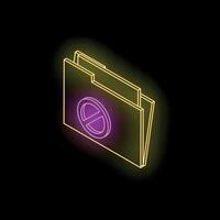 Glowing neon folder icon showing blocked access on black background vector