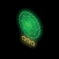 Neon green ssl certificate with three stars achieving high quality rating on black background vector
