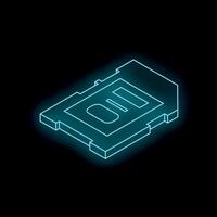 Glowing neon memory card on black background representing digital storage vector