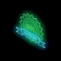 Neon green ssl certificate representing secure connection on black background vector