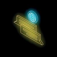 Neon yellow chat messages exchanging information globally with blue world symbol vector