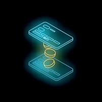 Neon credit card generating coins in dark background vector
