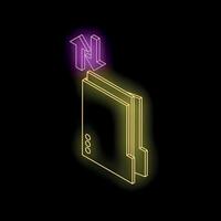 Glowing neon folder icon with letter n representing network storage on black background vector