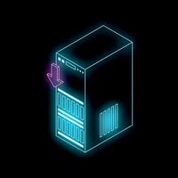 Downloading data from server, neon illustration on black background vector