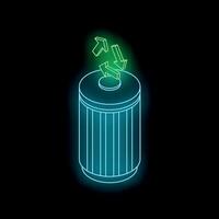Glowing neon air filter purifying airflow with arrows showing filtering process vector