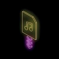 Neon music file downloading with progress bar on black background vector