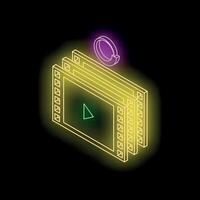 Neon player showing rotating update icon on black background vector