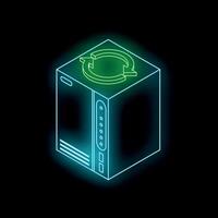 Glowing neon green refresh symbol on server unit, isometric projection vector