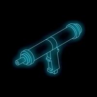 Neon blue rivet gun isometric projection on black background vector