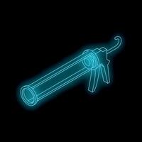 Glowing wireframe skeleton of caulking gun on black background vector