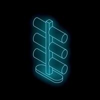 Neon blue traffic light showing stop signal on black background vector