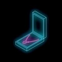 Neon sign of a pearl necklace in an open box on black background vector
