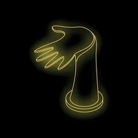 Neon yellow mannequin hand open on a pedestal on black background vector