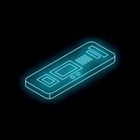 Neon blue remote control glowing on dark background isometric view vector