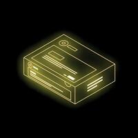 Glowing yellow outline of a vhs cassette tape in isometric view vector