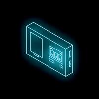 Neon blue server rack cabinet glowing in dark isometric view vector