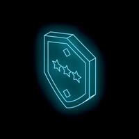 Neon blue shield with three stars representing top quality security vector