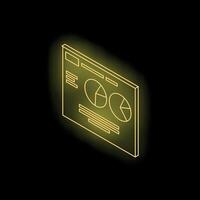 Glowing neon yellow website page showing pie charts and data analysis on black background vector
