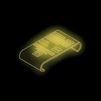 Neon yellow glowing document icon on black background representing latest news vector